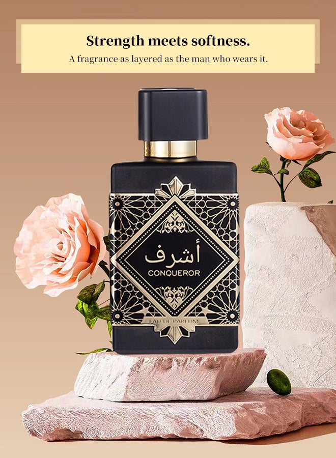 Conqueror Oriental Woody Perfume 100ml for Men, Long Lasting Pepper Bergamot Rose Jasmine Oud Vanilla Amber Eau de Parfum, Luxury Black Gold Bottle, Bold Gift Choice - Image 5